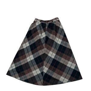 Vintage 70s Brown Plaid Check Wool Blend A-Line Midi Skirt / Women’s XS -